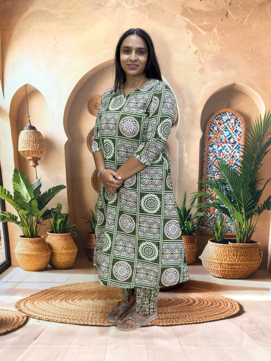 ALINE KURTI WITH PLAZO (PURE CAMRIC COTTON)