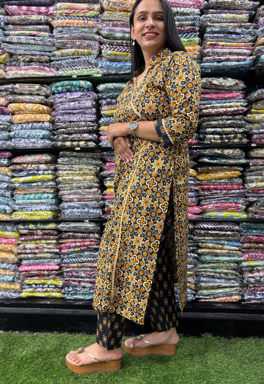 PURE COTTON ANGRAKHA STRAIGHT KURTI WITH PANT