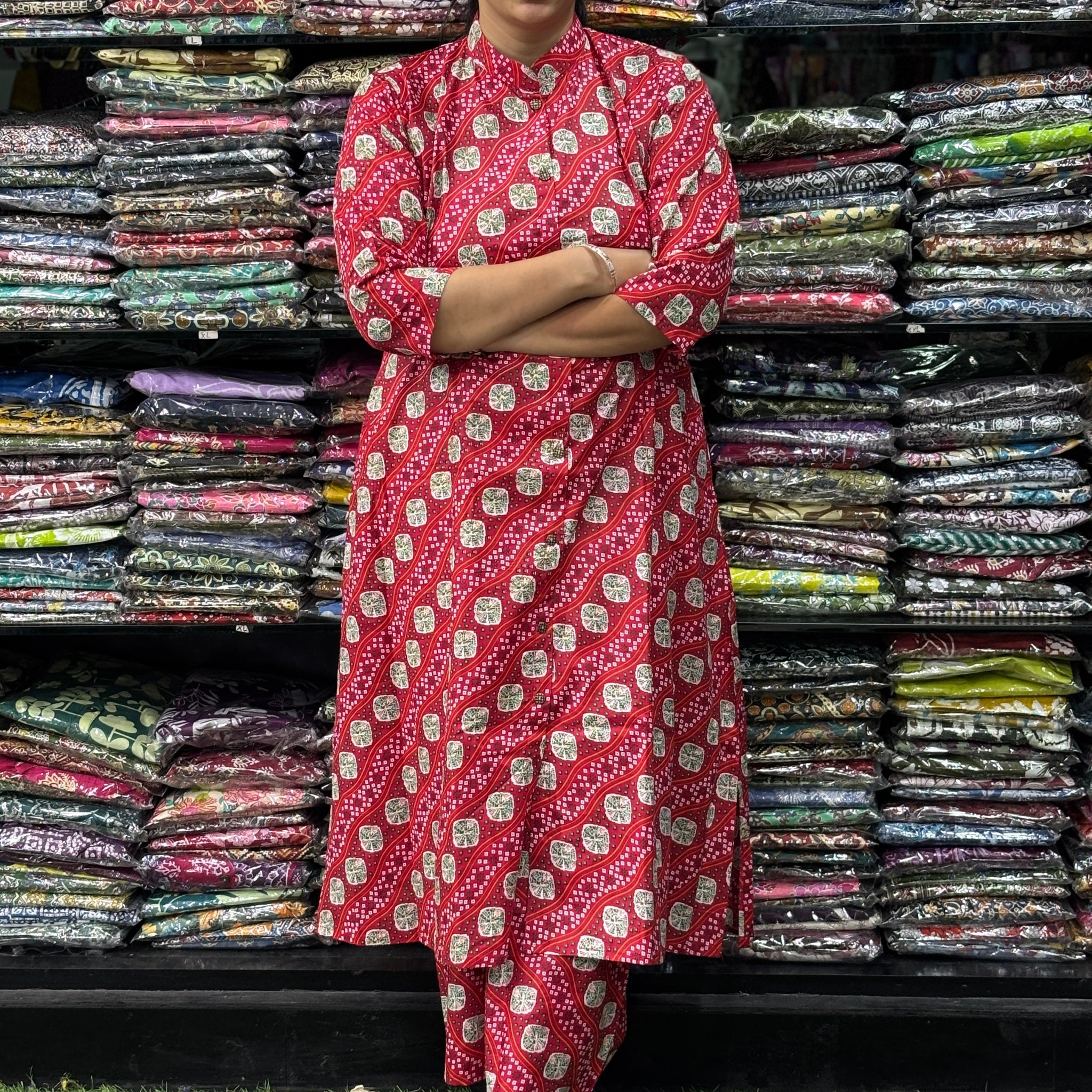 ALINE KURTI-PLAZO (PURE COTTON,CHINESE NECK)