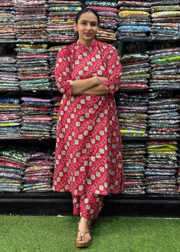 ALINE KURTI-PLAZO (PURE COTTON,CHINESE NECK)