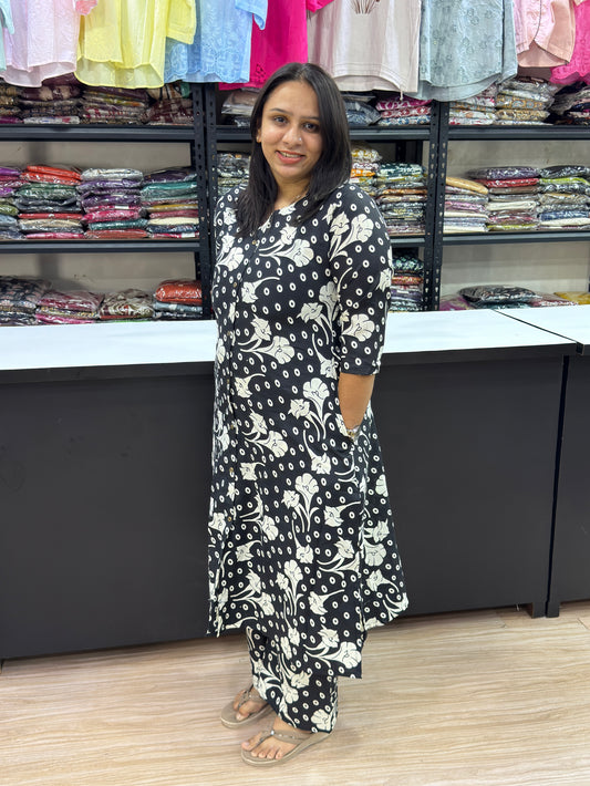 ALINE KURTI WITH PLAZO (PURE CAMRIC COTTON)