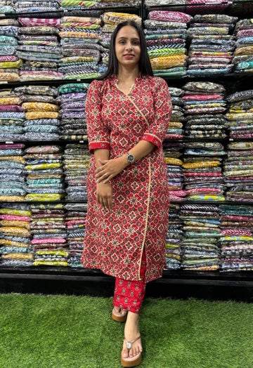 PURE COTTON ANGRAKHA STRAIGHT KURTI WITH PANT