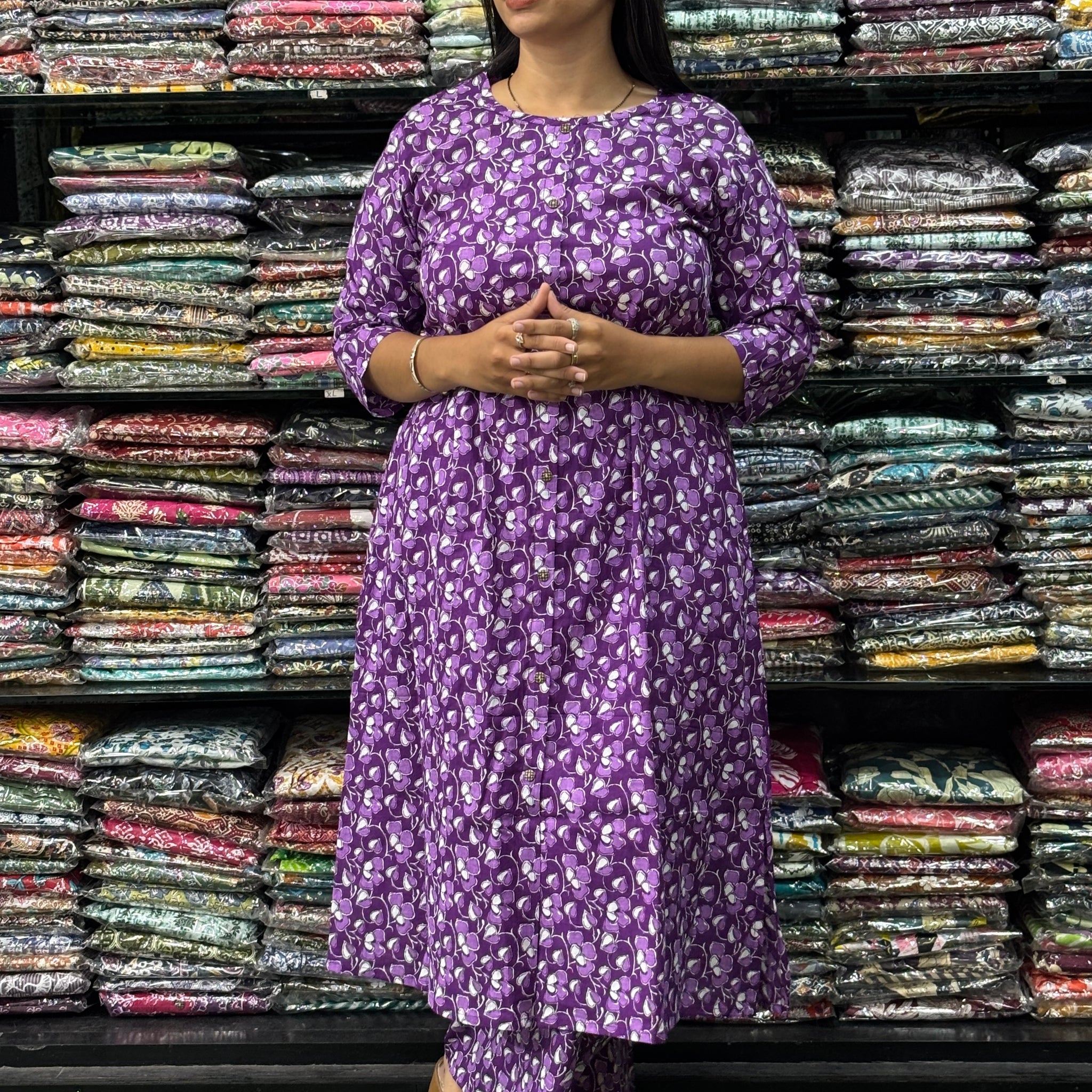 ALINE KURTI-PLAZO (PURE COTTON,ROUND NECK)