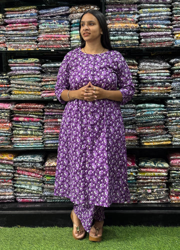 ALINE KURTI-PLAZO (PURE COTTON,ROUND NECK)