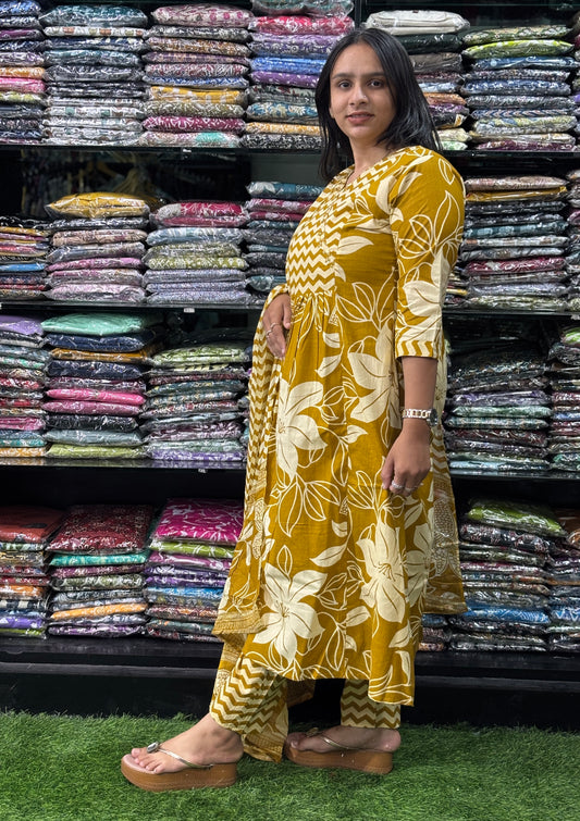 ROUND KURTI PANT-DUPATTA (PURE CAMRIC COTTON,HANDWORK)