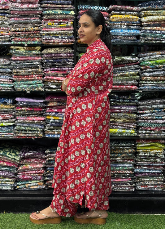 ALINE KURTI-PLAZO (PURE COTTON,CHINESE NECK)