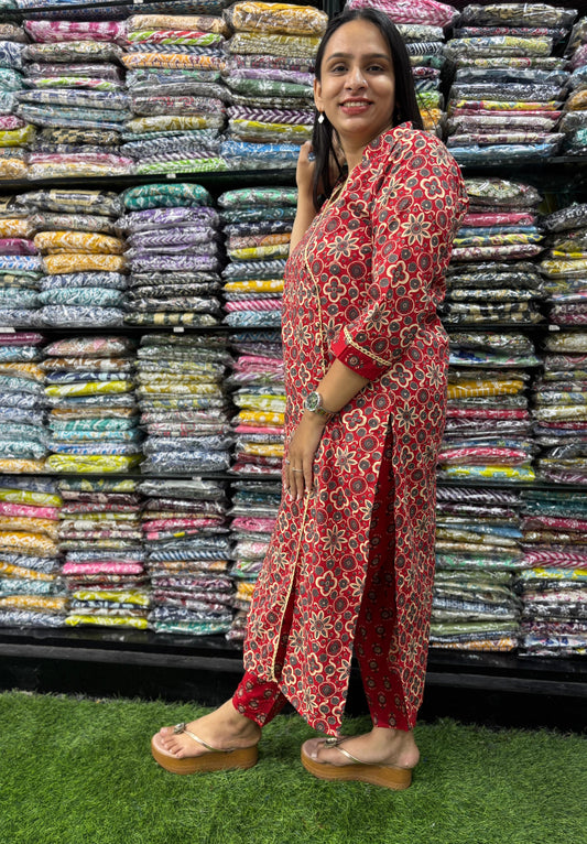 PURE COTTON ANGRAKHA STRAIGHT KURTI WITH PANT