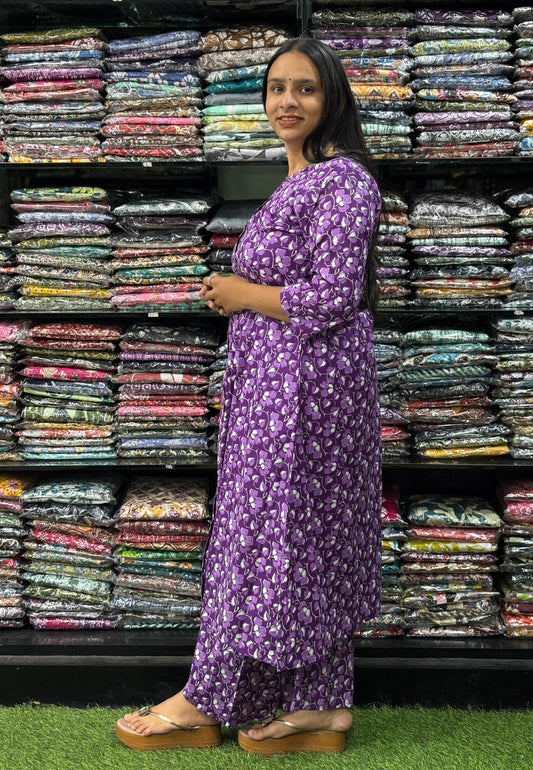 ALINE KURTI-PLAZO (PURE COTTON,ROUND NECK)