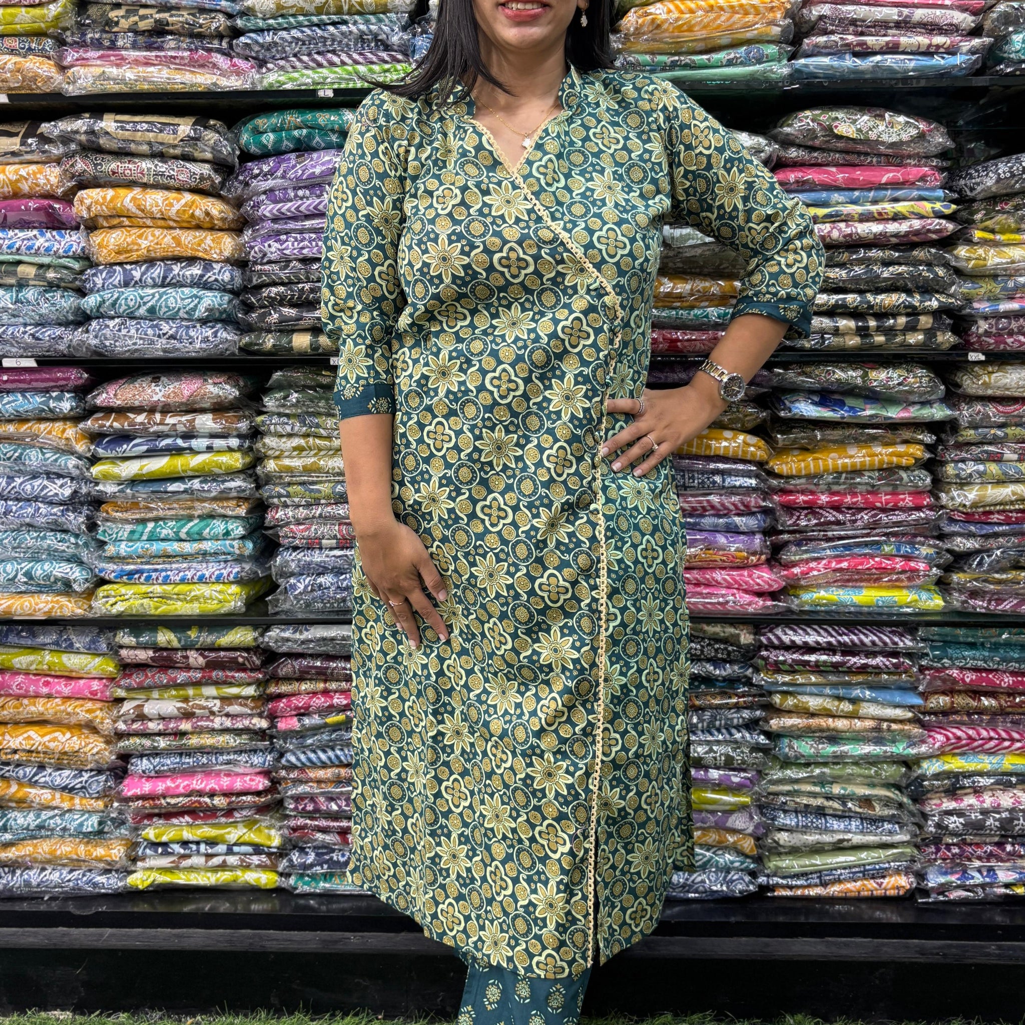 PURE COTTON ANGRAKHA STRAIGHT KURTI WITH PANT