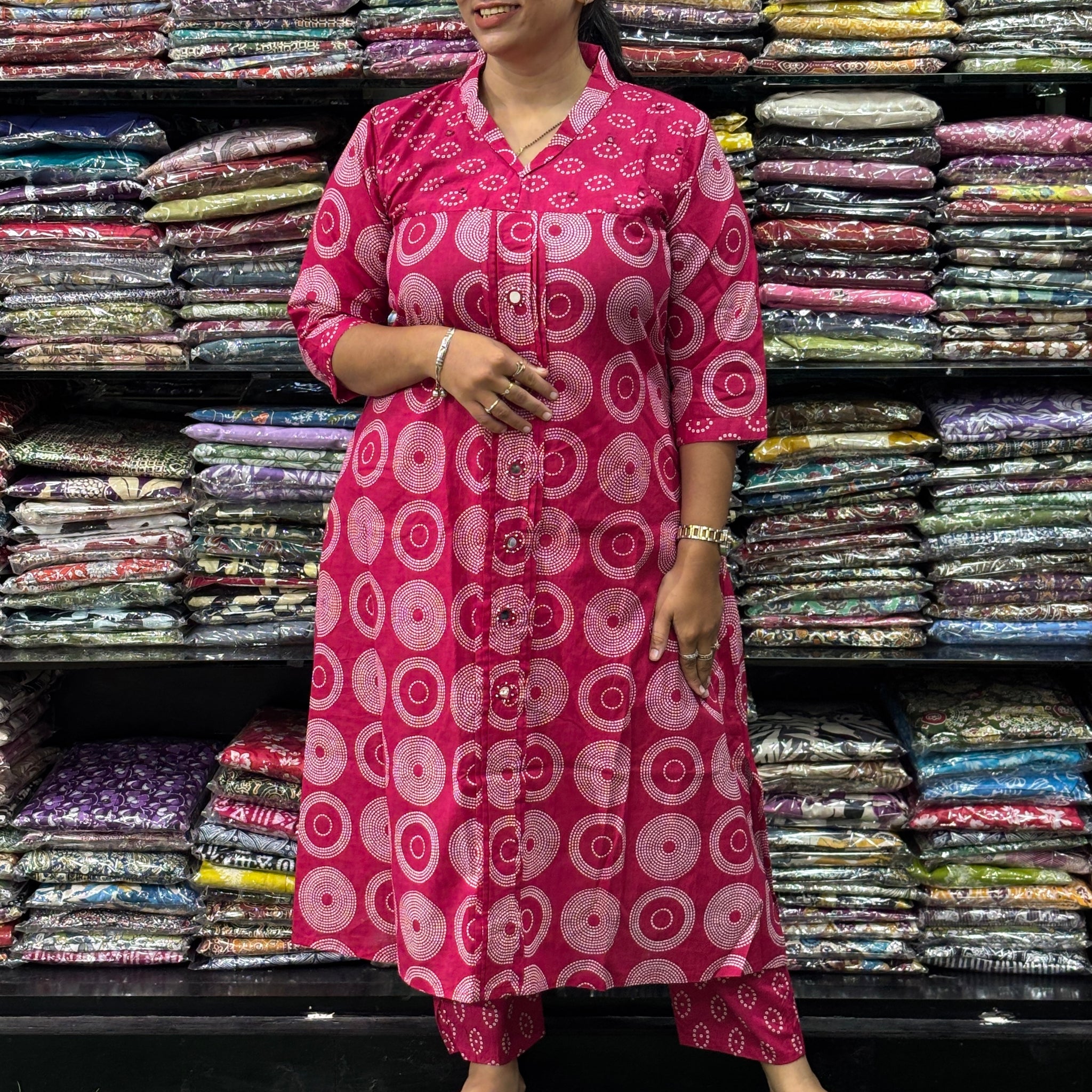 ALINE KURTI-PANT (HANDWORK)(PURE CAMRIC COTTON)