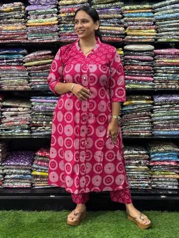 ALINE KURTI-PANT (HANDWORK)(PURE CAMRIC COTTON)