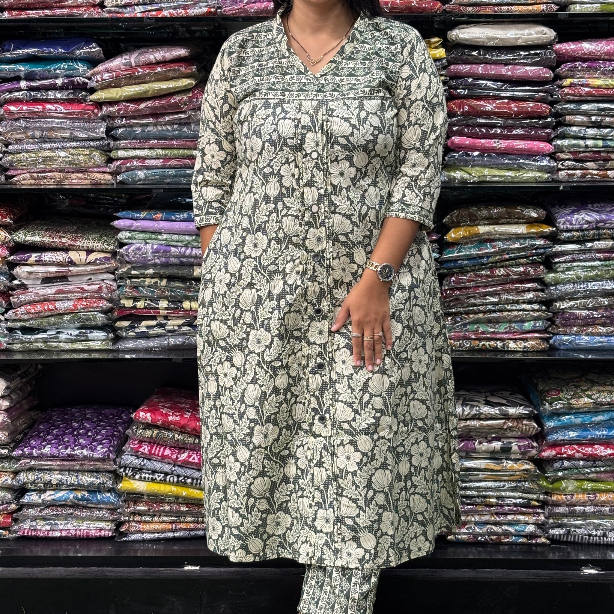 ALINE KURTI-PANT (HANDWORK)(PURE CAMRIC COTTON)