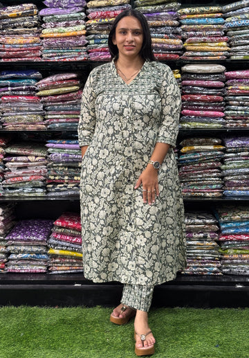 ALINE KURTI-PANT (HANDWORK)(PURE CAMRIC COTTON)