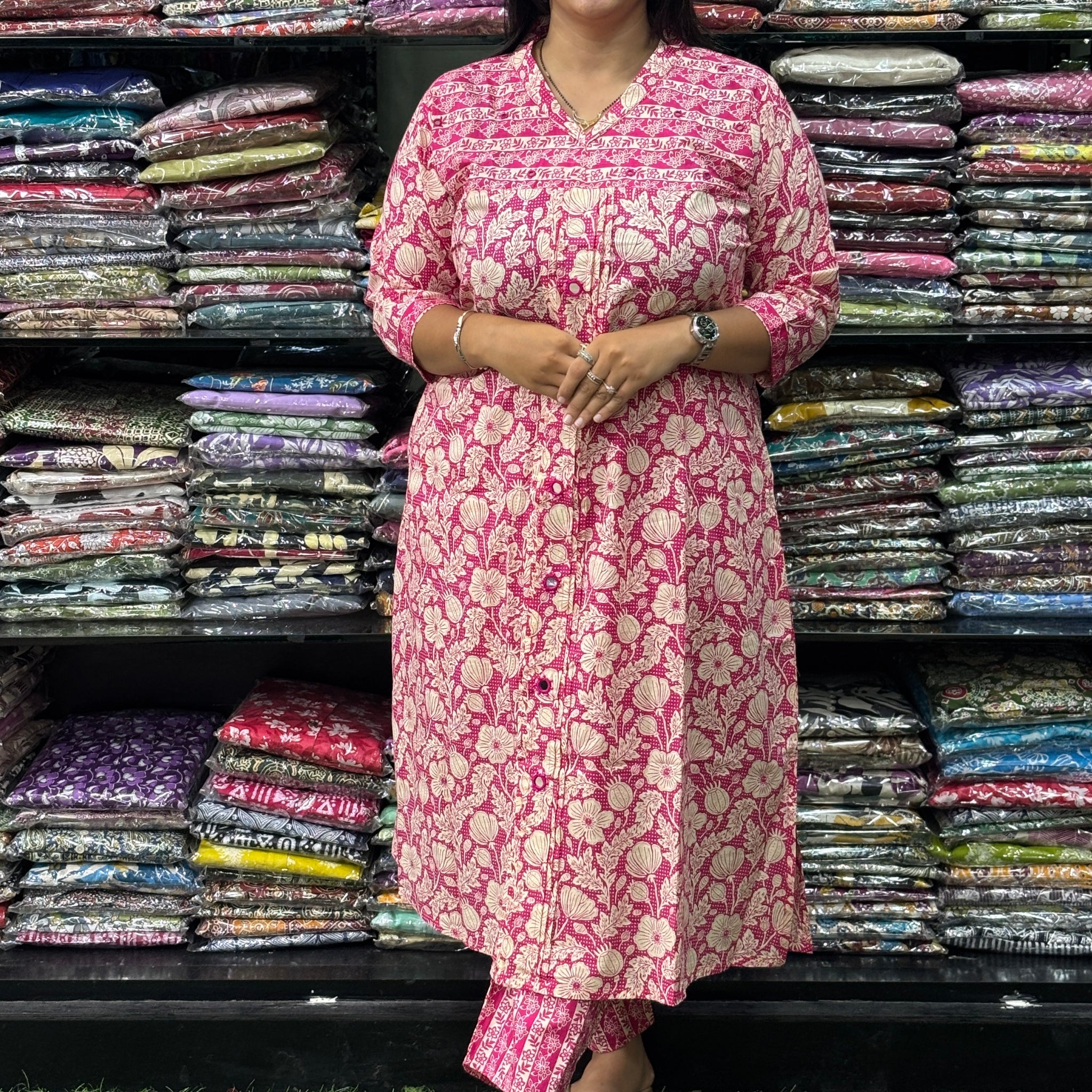 ALINE KURTI-PANT (HANDWORK)(PURE CAMRIC COTTON)