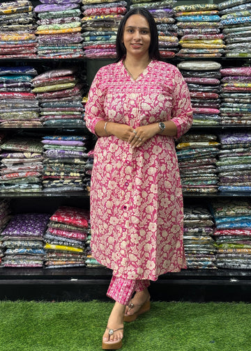 ALINE KURTI-PANT (HANDWORK)(PURE CAMRIC COTTON)