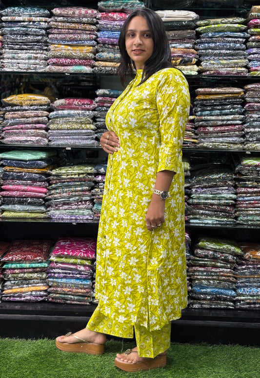 ALINE KURTI-PLAZO (PURE CAMRIC COTTON)