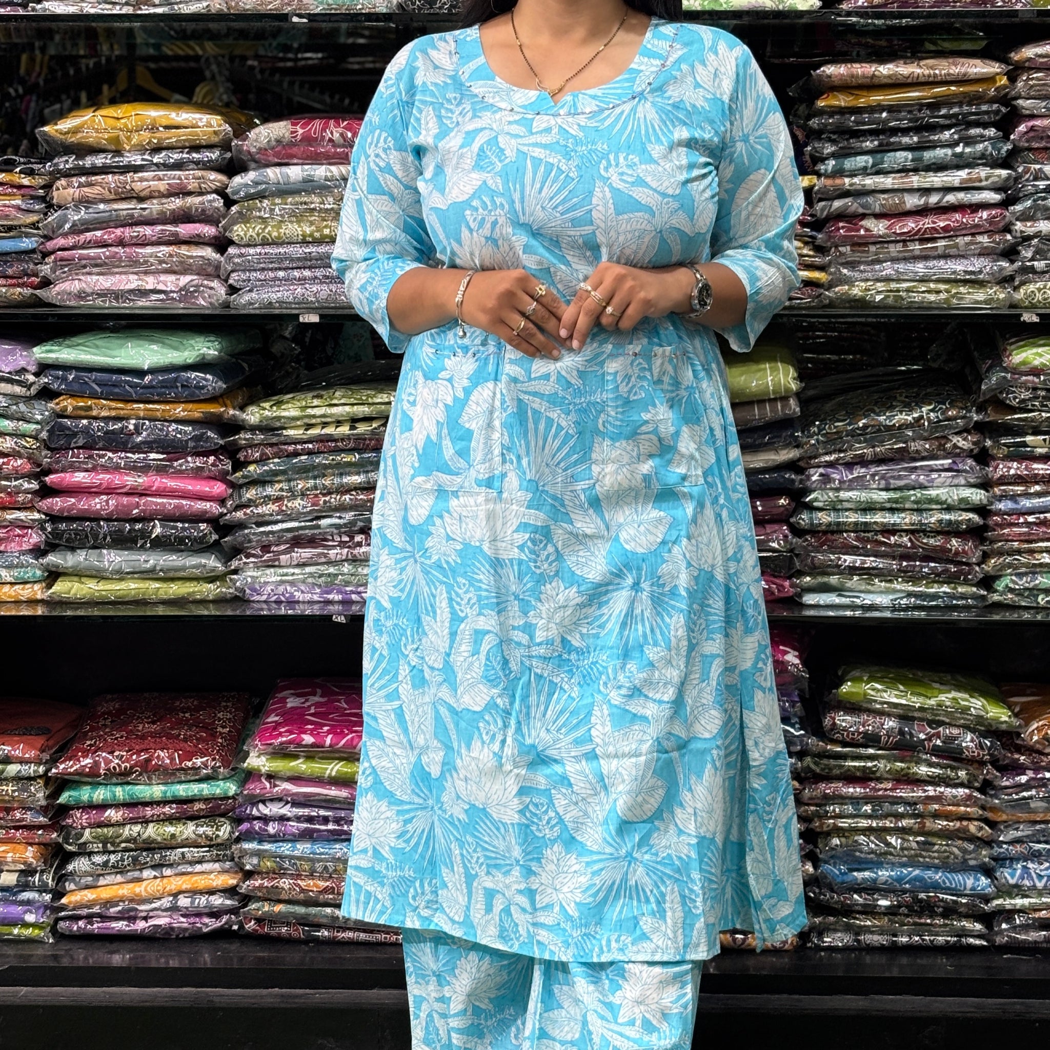 ALINE KURTI-PLAZO (PURE CAMRIC COTTON)