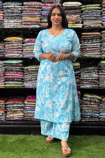 ALINE KURTI-PLAZO (PURE CAMRIC COTTON)