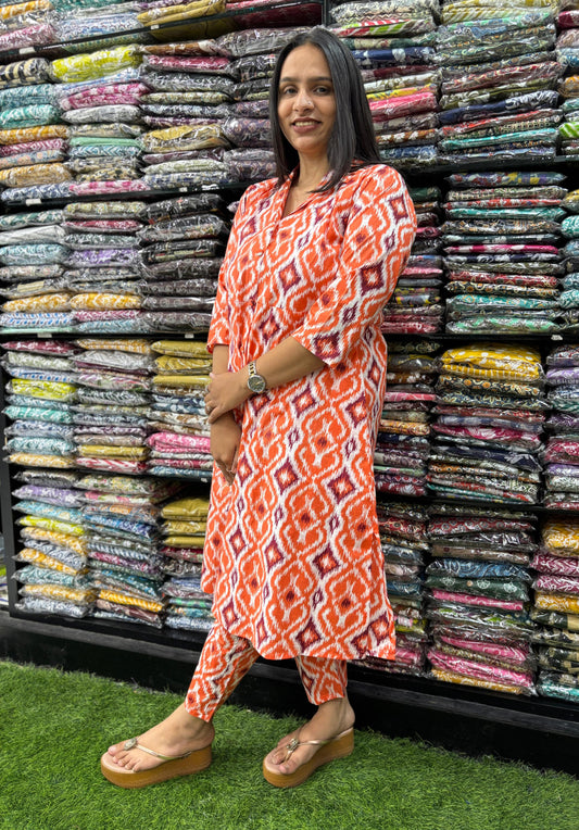 PURE COTTON SUIT COLLAR ALINE KURTI WITH PANT