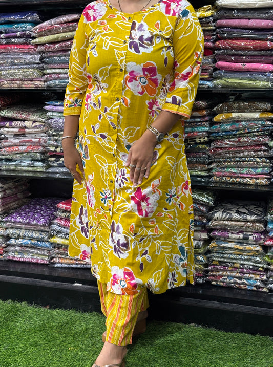 ALINE KURTI-PLAZO (PURE CAMRIC COTTON)