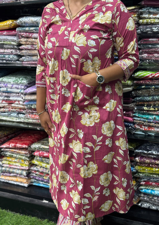 ALINE KURTI-PANT (PURE CAMRIC COTTON)