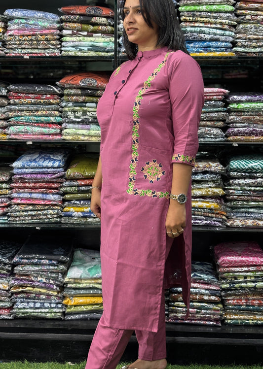EMBROIDERY STRAIGHT KURTI-PANT (PURE COTTON FLEX)