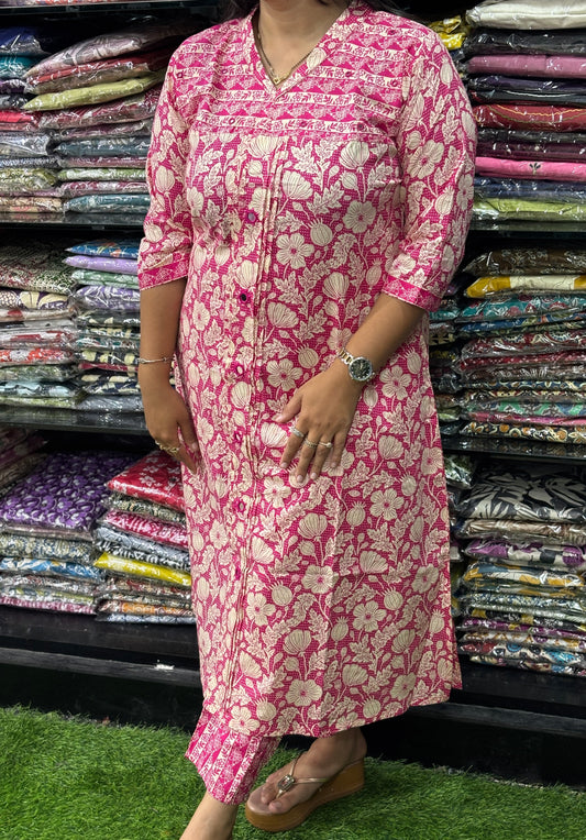 ALINE KURTI-PANT (HANDWORK)(PURE CAMRIC COTTON)