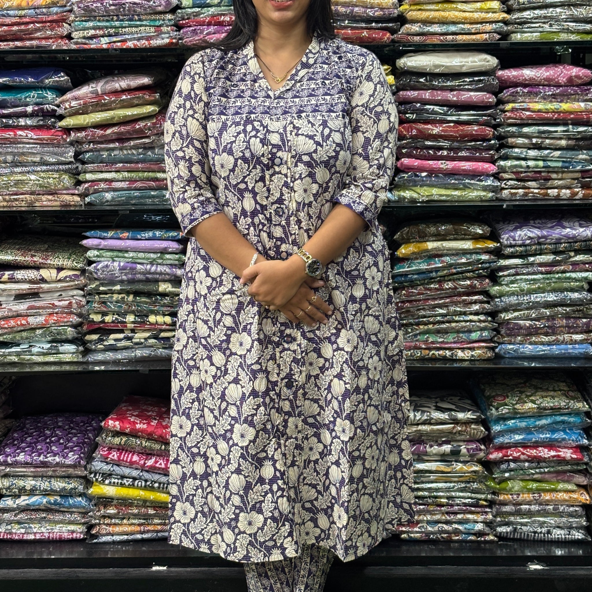 ALINE KURTI-PANT (HANDWORK)(PURE CAMRIC COTTON)