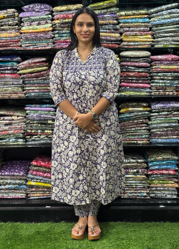 ALINE KURTI-PANT (HANDWORK)(PURE CAMRIC COTTON)