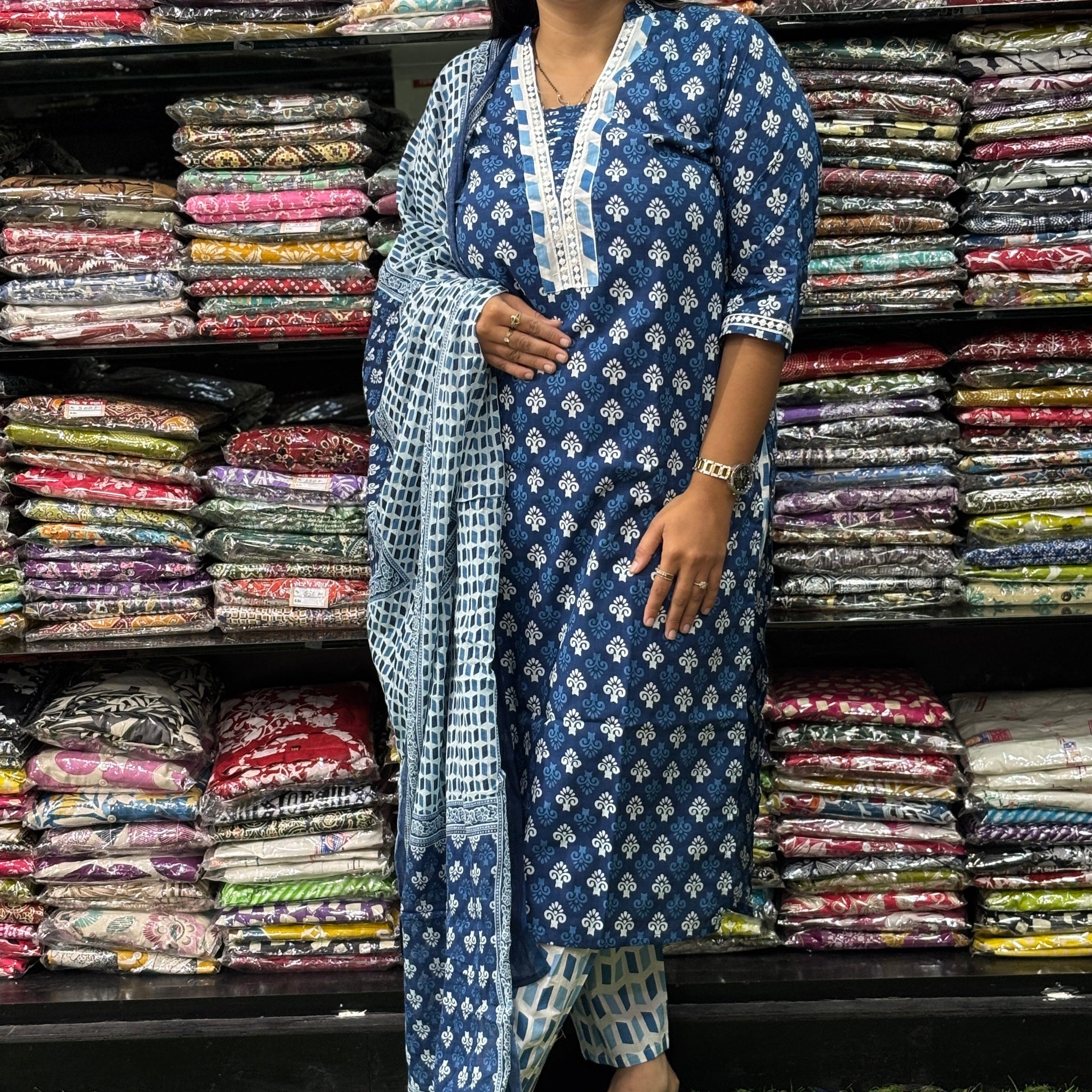 STRAIGHT KURTI WITH PANT & DUPATTA (PURE CAMRIC COTTON,COTTON LINING)