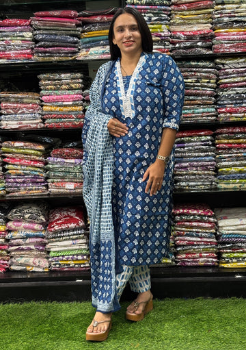 STRAIGHT KURTI WITH PANT & DUPATTA (PURE CAMRIC COTTON,COTTON LINING)