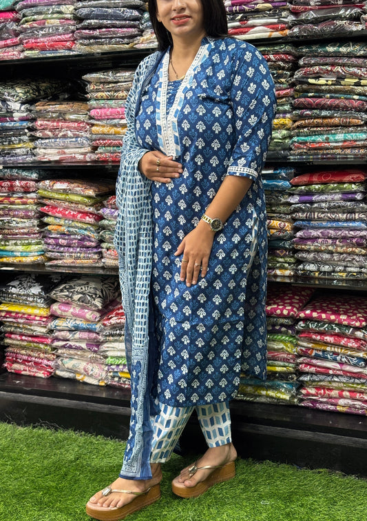 STRAIGHT KURTI WITH PANT & DUPATTA (PURE CAMRIC COTTON,COTTON LINING)
