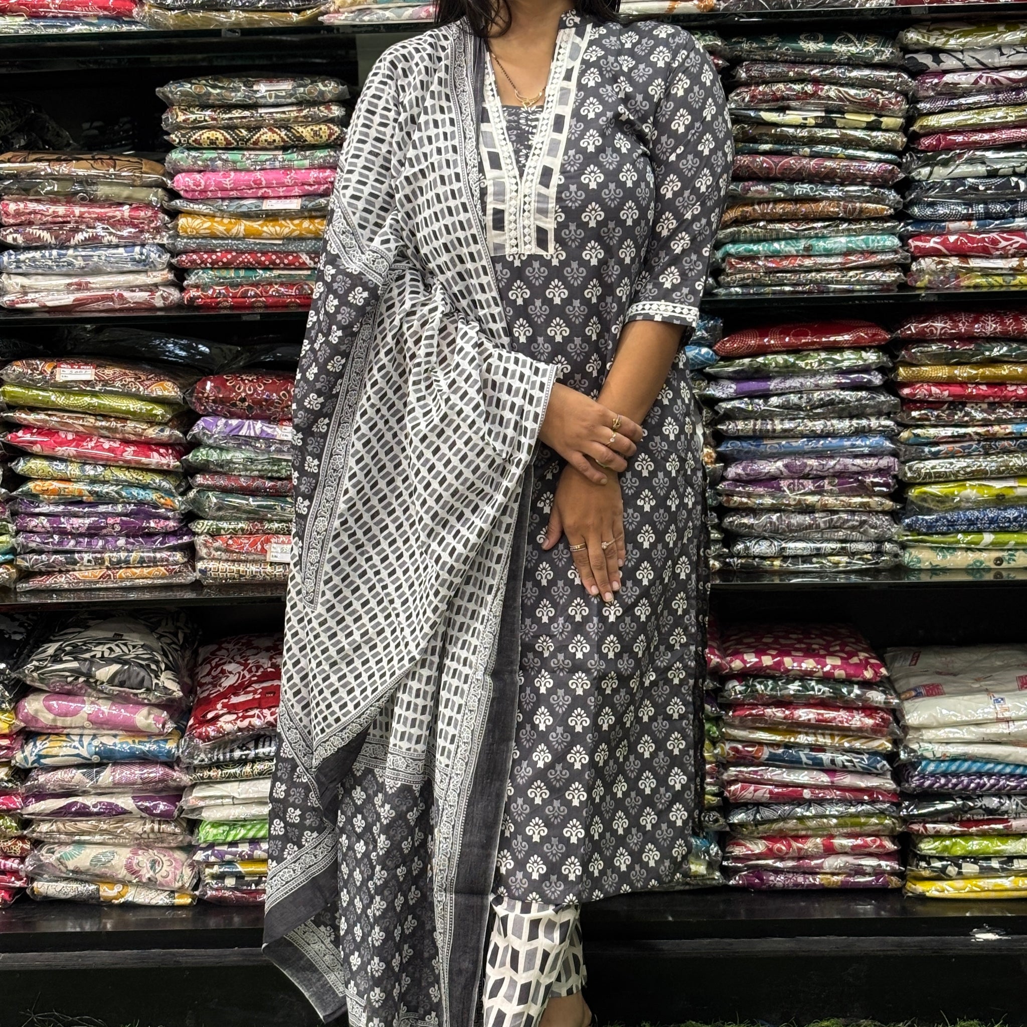 STRAIGHT KURTI WITH PANT & DUPATTA (PURE CAMRIC COTTON,COTTON LINING)