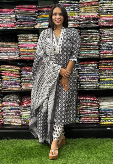 STRAIGHT KURTI WITH PANT & DUPATTA (PURE CAMRIC COTTON,COTTON LINING)