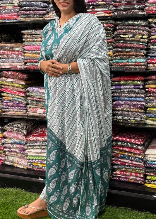 STRAIGHT KURTI WITH PLAZO & DUPATTA (PURE CAMRIC COTTON,COTTON LINING)