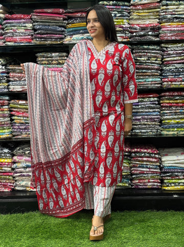 STRAIGHT KURTI WITH PLAZO & DUPATTA (PURE CAMRIC COTTON,COTTON LINING)