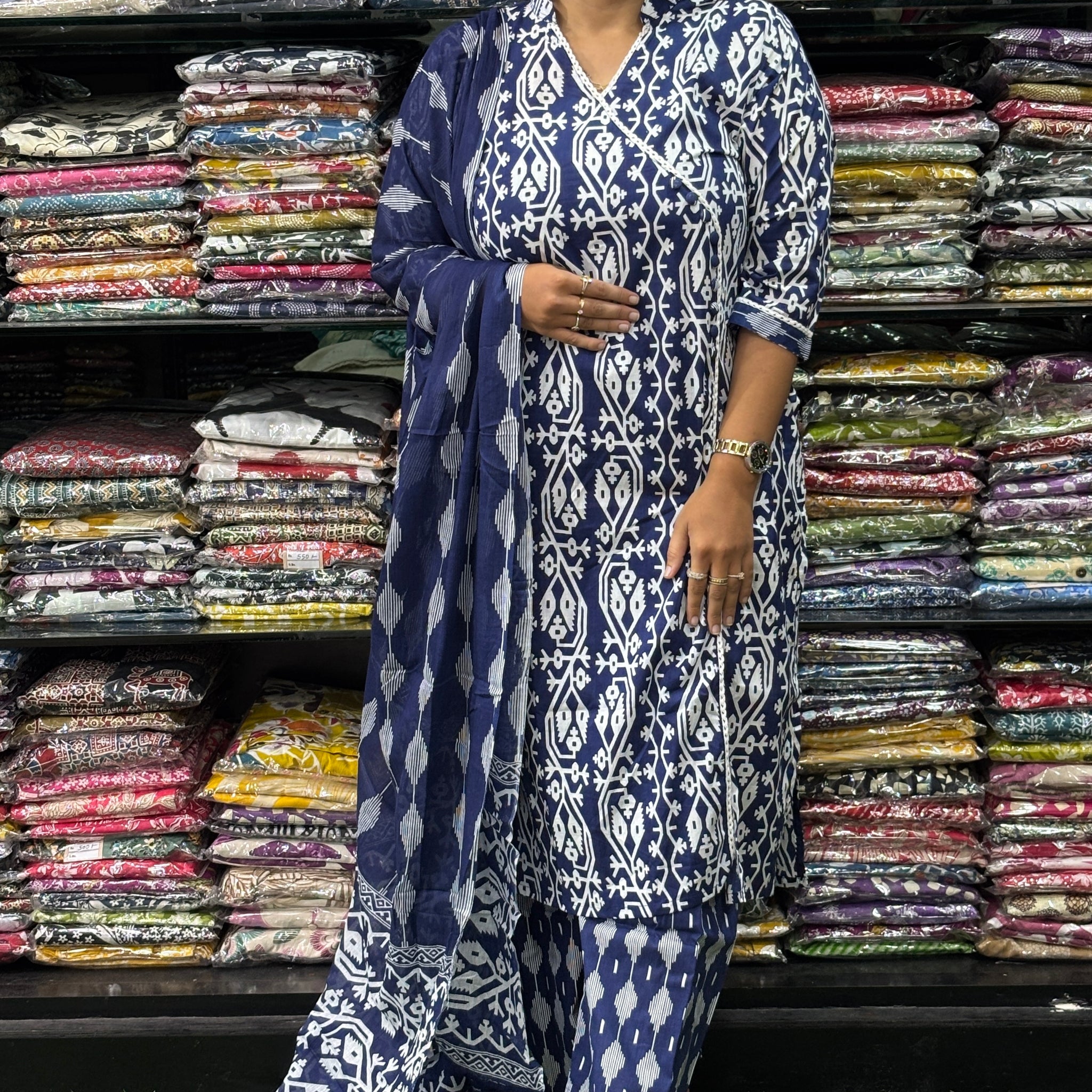 STRAIGHT ANGRAKHA  KURTI WITH PLAZO WITH DUPATTA (PURE CAMRIC COTTON)