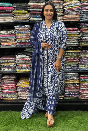 STRAIGHT ANGRAKHA  KURTI WITH PLAZO WITH DUPATTA (PURE CAMRIC COTTON)