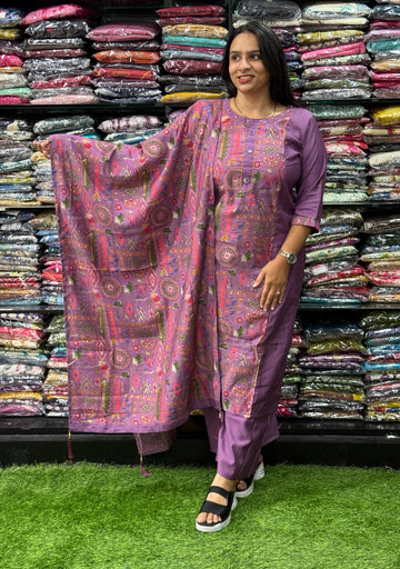 STRAIGHT KURTI PLAZO WITH DUPATTA (HEAVY VERTICAN SILK)