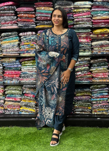 STRAIGHT KURTI PLAZO WITH DUPATTA (HEAVY VERTICAN SILK)