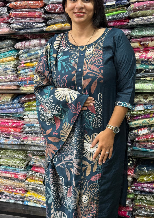 STRAIGHT KURTI PLAZO WITH DUPATTA (HEAVY VERTICAN SILK)