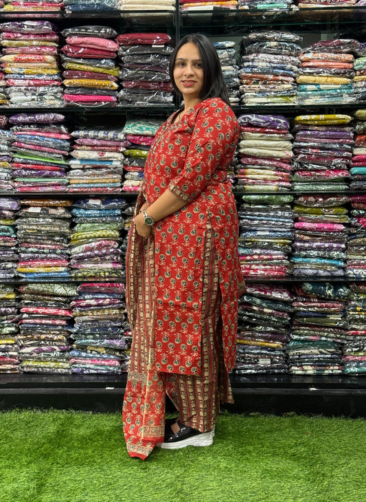 STRAIGHT KURTI PANT WITH DUPATTA (PURE CAMRIC COTTON WITH COTTON LINING,HANDWORK)