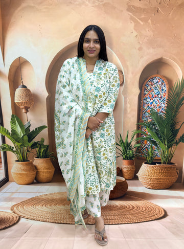 STRAIGHT KURTI PANT DUPATTA (FLEX COTTON WITH WORK)