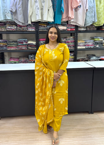 STRAIGHT KURTI PLAZO DUPATTA (PURE CAMRIC COTTON WITH WORK)