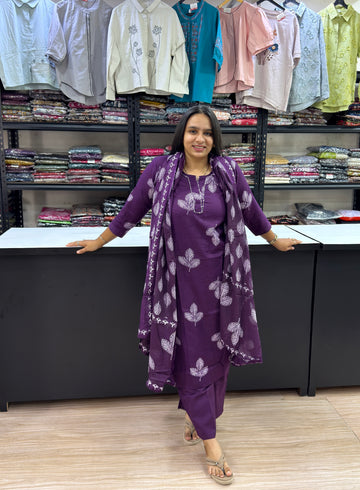 STRAIGHT KURTI PLAZO DUPATTA (PURE CAMRIC COTTON WITH WORK)