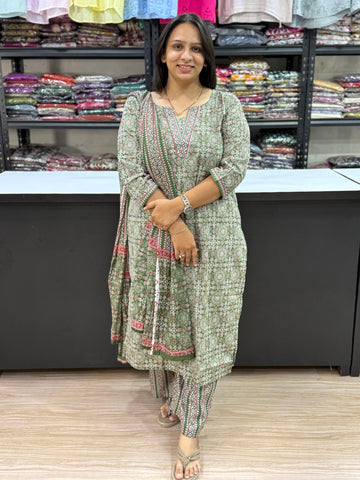 STRAIGHT KURTI PLAZO DUPATTA (PURE CAMRIC COTTON)