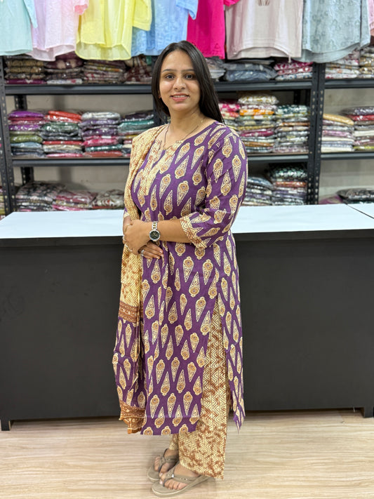 STRAIGHT KURTI PLAZO DUPATTA (PURE CAMRIC COTTON)