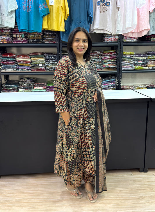 ALINE KURTI PLAZO DUPATTA (PURE CAMRIC COTTON)