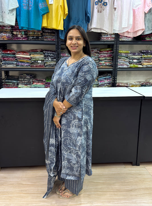 ALINE KURTI PLAZO DUPATTA (PURE CAMRIC COTTON)