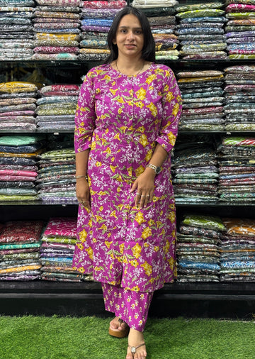 ALINE KURTI-PLAZO (PURE CAMRIC COTTON)